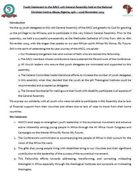 Youth Statement to AACC 12th General Assembly 