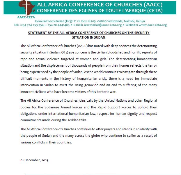 AACC statement on the Situation in Sudan